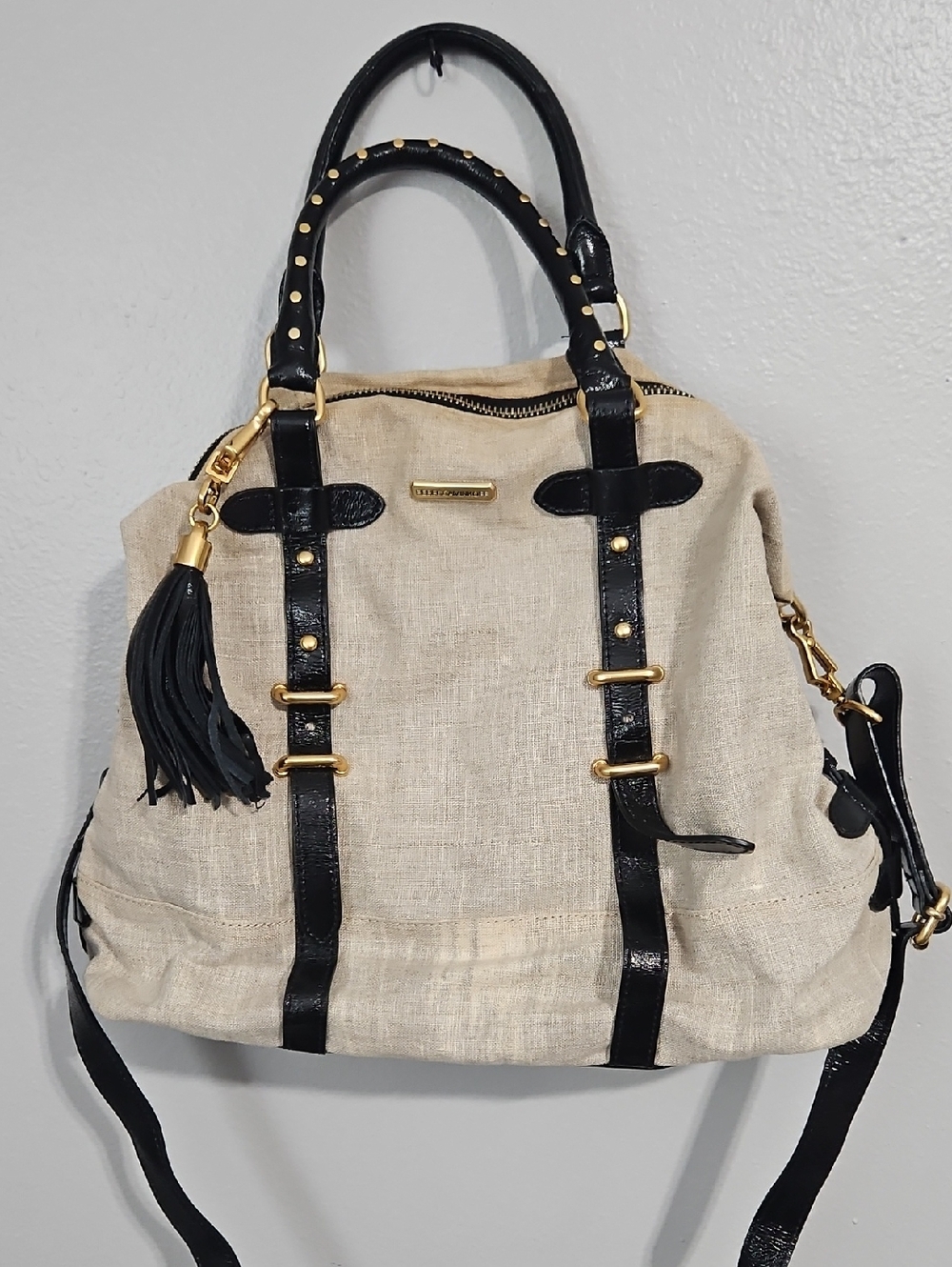 Rebecca Minkoff Canvas Tote with Black Trim and Gold Studd Accents